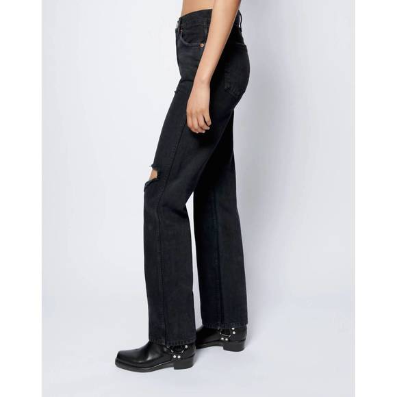 NEW RE/DONE 90's high rise loose jeans in washed black with rips - Picture 3 of 5